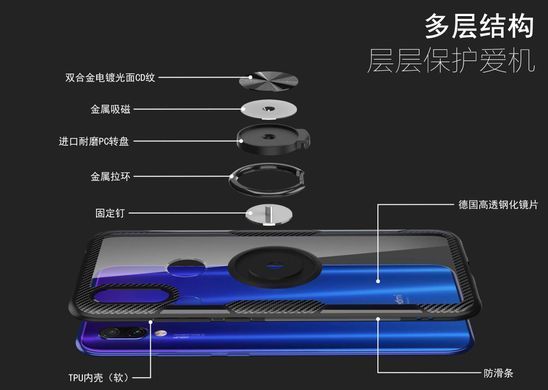 Защитный чехол Crystal Ring для Xiaomi Redmi Note 7 Pro Черный
