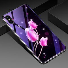 Защитный чехол Fantasy с глянцевыми торцами для iPhone 10 (X) / iPhone XS (тюльпаны) Розовый